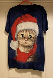 The Mountain Weihnachten Katze Shirt blau Batik Kätzchen Weihnachtsmann Gr. M - Bild 1 von 6