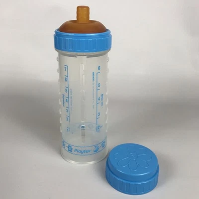 Vintage Playtex Drop-Ins 8 oz Baby Bottle Nurser BLUE + Flat Top Latex Nipple - Image 1 of 4