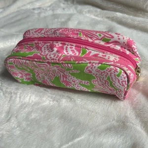 Lilly Pulitzer Pink Grün Koralle Print Kleine Make-up Zip Tasche Beutel - Bild 1 von 9