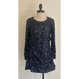 Mini Vestido Pullover GAP Petite Lentejuelas Cóctel Azul Oscuro Manga Larga Para Mujer PS - Imagen 1 de 8