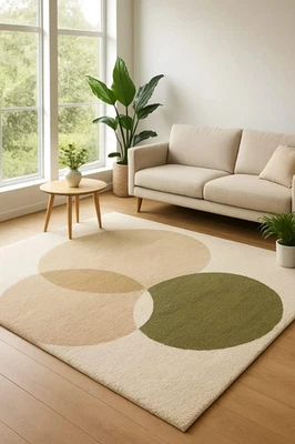 Hand Tufted Wool Area Rug Modern Circles, Bohemian Home Decor 10x14ft Handmade c - Image 1 of 4