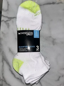 NEW Mission Sport Quarter Socks 3 Pack LARGE Mens 8-12 Womens 10-13 - Picture 1 of 4