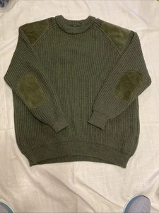 Woolyback British Wool Sweater 3XL Suede Elbow Patches Hunt Hike Cableknit Prepp - Bild 1 von 7