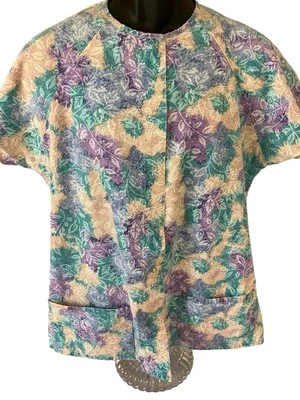 Medline Scrub Top Women's Medium Snap Button Pastel Floral Multicolor SS - Image 1 of 4