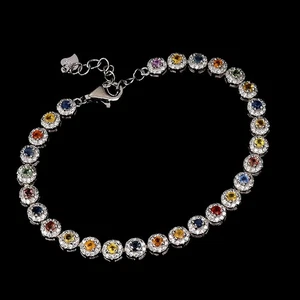 925 Sterling Silver Bracelet Round Sapphire 2mm Natural Gemstone Jewelry 7.5in - Picture 1 of 13