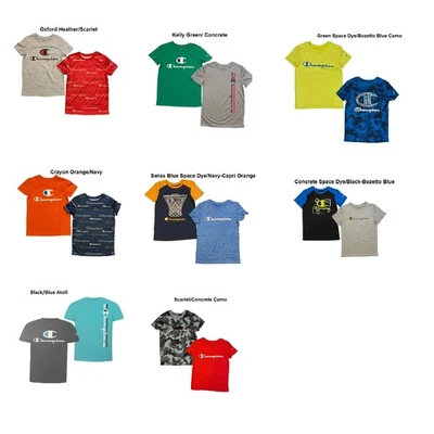 Paquete de 2 camisetas suaves sin etiquetas Champion Boys que absorben la humedad UPF 30 Foto 1 de 2