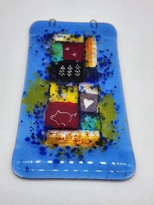 Vintage Signed Glass Forum Fused Blue Glass Hanging Suncatcher Ornament - Picture 1 of 8