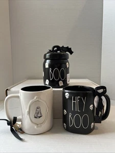 Rae Dunn Halloween Black Spooky Boo Ghost Skull Canister Mug New - Picture 1 of 5