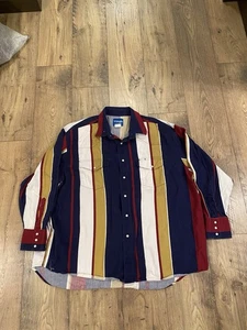 Vintage Wrangler Shirt Mens 2XL Striped Canvas Pearl Snap 90s Cowboy Western - Picture 1 of 7