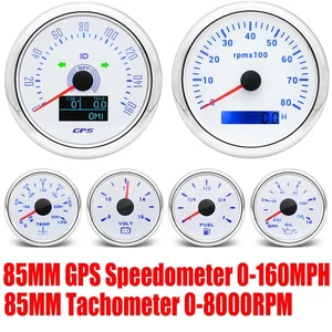 6 Gauge Set 85mm GPS Speedometer 0-160MPH&Tacho 8000RPM Gauge for Boat Car ATV - Picture 1 of 19