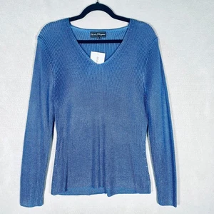 Salvatore Ferragamo Seidenpullover Damen XL Blau Häkel Strick Pullover Tunika Neu mit Etikett - Bild 1 von 12