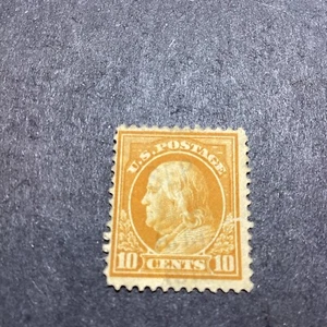 Scott #416 - 10c Orange Yellow - Franklin - Used-Perf 12-Faint Cancel-US - Picture 1 of 2