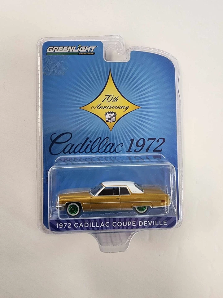 GREENLIGHT 1972 CADILLAC COUPE DEVILLE 70TH ANNIVERSARY 1/64 GOLD 28100 A Chase