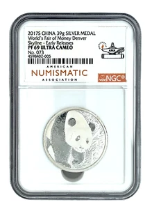 2017S China 39g Silver Medal#73 World's Fair of Money Denver Skyline NGC ER PF69 - Picture 1 of 6