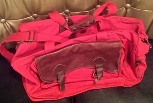 HEAVY DUTY DUFFLE BAG LUGGAGE RED WITH PLAID INTERIOR 22" BY 10" - Picture 1 of 1