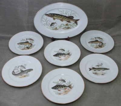 FISCHSERVICE FISCHTELLER FISCHPLATTE 7 TELLER J.K.W CARLSBAD ROSENTHAL GOLDRAND - Bild 1 von 4