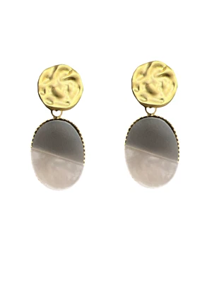 Caratz New Gold Plated Grey Round Dangle Drop Earring Push Back For any Occasion - Image 1 of 4