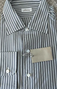 NWT $750 BRIONI Pure Silk Gray White Striped Shirt 2XL Made in Italy - Picture 1 of 4