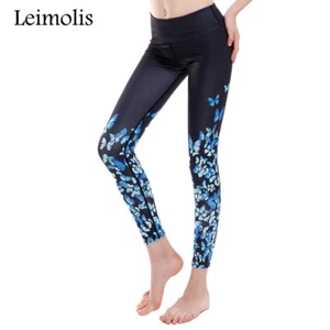 WOMEN'S 3D TOP QUALITY SPORT PRINTED LEGGINGS PANTS WINTER RETRO BLUE BUTTERFLY - Picture 1 of 5