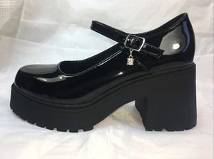 SODA-FABY CHUNKY PLATFORM PATENT MARY JANES PUMP Big 3.5" Hi-Chunky Block Heel 6 - Picture 1 of 12