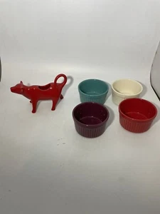 The Pioneer Woman Flea Market 4 Piece Ramekin with Cow Creamer - Picture 1 of 5