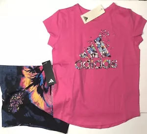 Girls 2 pc Short Set Adidas Athletic Tee Shirt Youth Sports Active Wear M - Picture 1 of 14