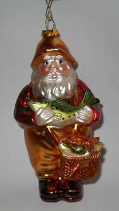 Babbo Natale pescatore in vetro soffiato con ornamento trota - come nuovo - Foto 1 di 4