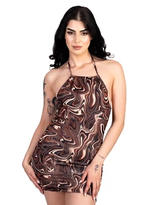 AX Paris strappy bodycon mini dress in brown swirl print EU 36, US 4, UK 8 - Picture 1 of 6