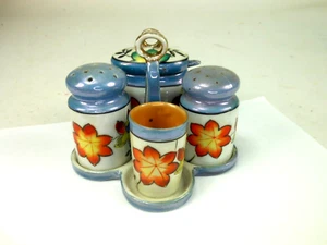 Set condimenti 5 pezzi Lusterware anni 20 porcellana sale pepe senape stuzzicadenti - Foto 1 di 7
