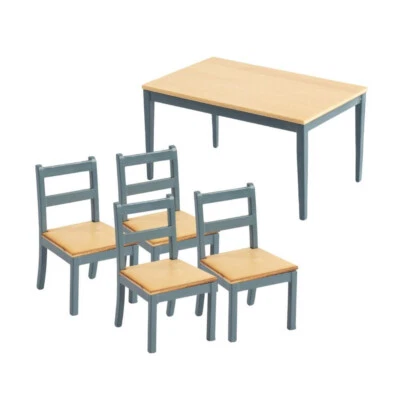 Dollhouse Miniature 1:12 Blue and Oak Kitchen Table and 4 Chairs - Image 1 of 4