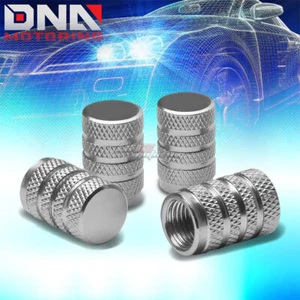 4 X ALUMINUM METAL SILVER TIRE/RIM VALVE AIR PORT DUST COVER STEM CAP/CAPS+GRIP - Picture 1 of 4