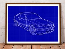 BMW M3 E36 Shape Limited Blueprint Illustration,limited,signed by artist.