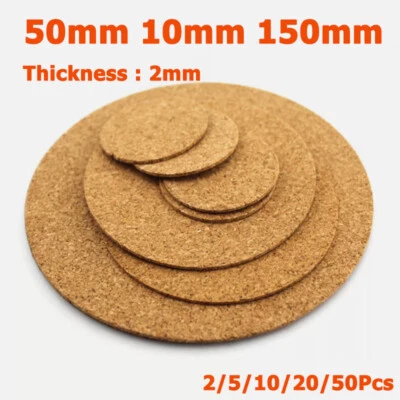 2mm Thick Cork Discs Pad Flexible Round Plate Diameter 50/100/150mm Mould Sheet - Image 1 of 4