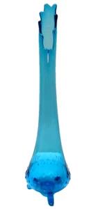 Vintage LE Smith Glass Hobnail Bud Vase Simplicity 3-Toed Peacock Blue 15 1/4" T - Picture 1 of 7