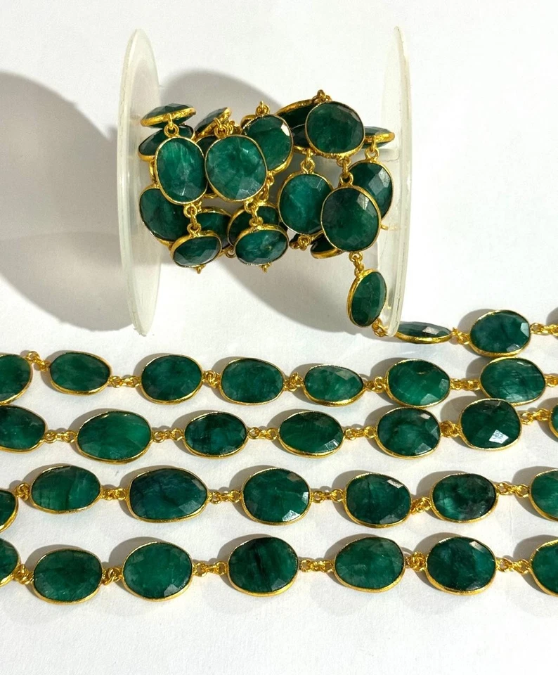 Cadena conector bisel verde esmeralda chapada en oro alambre envuelto joyería hágalo usted mismo Foto 1 de 4