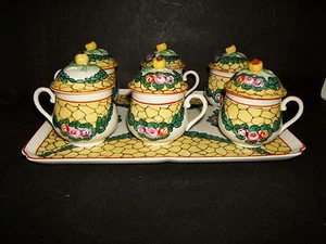 SERVICE DE 6 POT CREME FAIENCE CLAMECY ATELIER DUQUENELLE COLAS PEINT MAIN - Picture 1 of 4