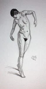 Original Female Charcoal on paper life Drawing nude Girl woman artwork realism - Picture 1 of 1