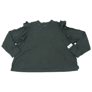 Old Navy Plus 2X Party Fleece Ruffle Shoulder Pullover Sweatshirt Dark Green - Picture 1 of 13