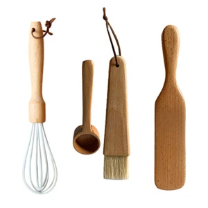 4 Pezzi Utensili Cucina Legno Spatola Batti Uova Frusta Paletta Legno - Foto 1 di 12