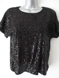 H&M Sequin Blouse Women's XS Black Sparkle Top Elegant Disco Diva Shirt Bling - Picture 1 of 6
