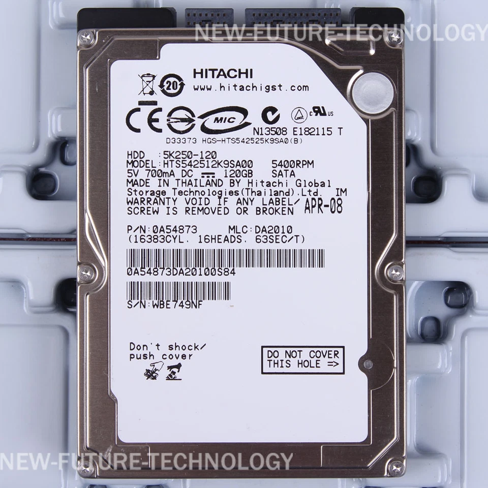 HITACHI (HTS542512K9SA00) 120 GB HDD 2.5" 8 MB 5400 RPM SATA Laptop Hard Disk - Image 1 of 2