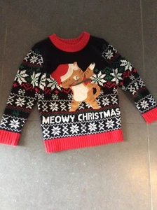 Kids Ugly Christmas Sweater Dabbing Cat Size XS 4-5T - Picture 1 of 7