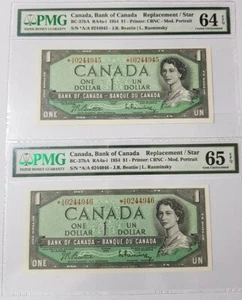 1954 Canada $1 Dollar" REPLACEMENT" PMG65/64 EPQ GEM UNC Consecutive @ {BC-37bA} - Picture 1 of 4