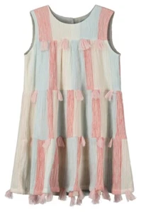 🌟POPPET AND FOX🌟 GIRLS TIERED GAUZE STRIPED DRESS WITH TASSELS SZ 6 - Picture 1 of 7