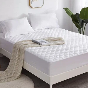 Protector de colchón acolchado de algodón egipcio de 40 cm de profundidad 200 hilos funda de cama ajustable - Imagen 1 de 104