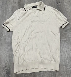 The Tie Bar Polo Mens Medium Beige Cotton Ribbed Knit Short Sleeve Polo Shirt - Picture 1 of 9