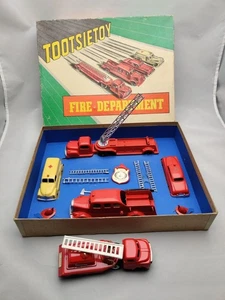 Vintage Tootsie Toy Fire Dept Collection With Box, 1950's Set #5211 - Picture 1 of 15