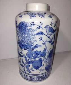Flasche Vase 10 Zoll blau weiß Porzellan Blumen Vögel Muster - Bild 1 von 6