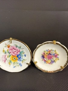 Pair Of Miniature Limoges Hand Painted Plates With Stands Floral - Picture 1 of 7