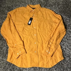 Camisa de lino Banana Republic Castello para hombre M sin esconder ajuste estándar naranja nueva con etiquetas - Imagen 1 de 22